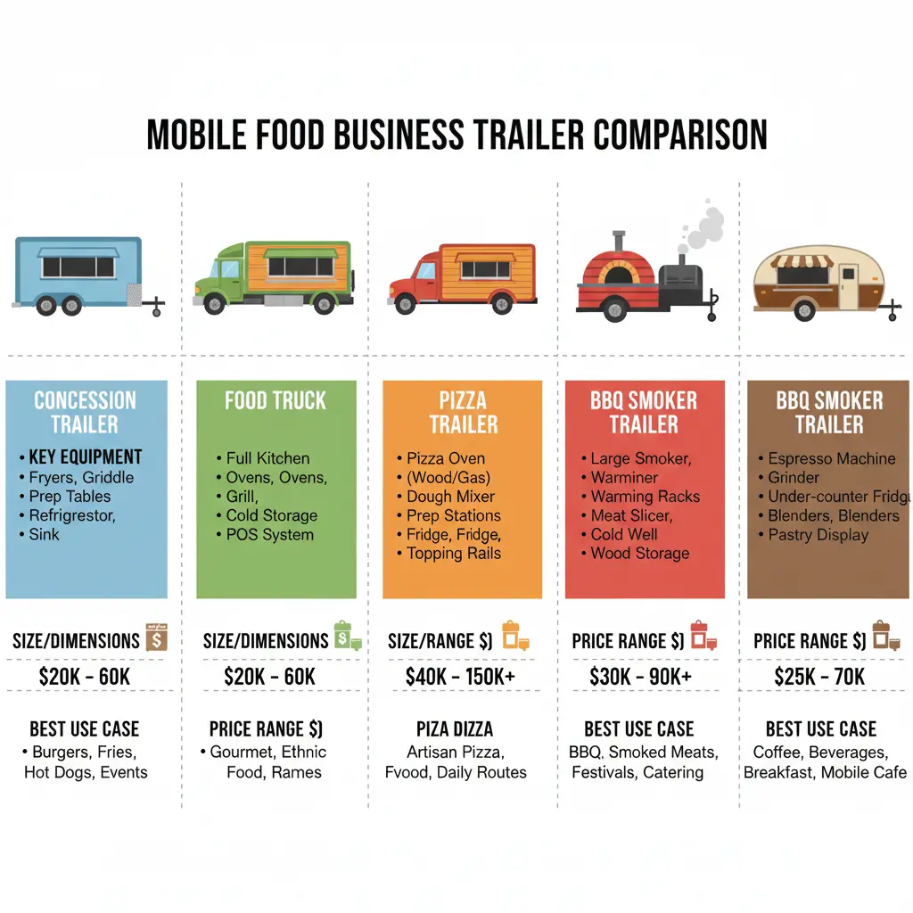 Visual Guide to 5 Types of Food Trailers Equipment, Size, Cost & Best Uses